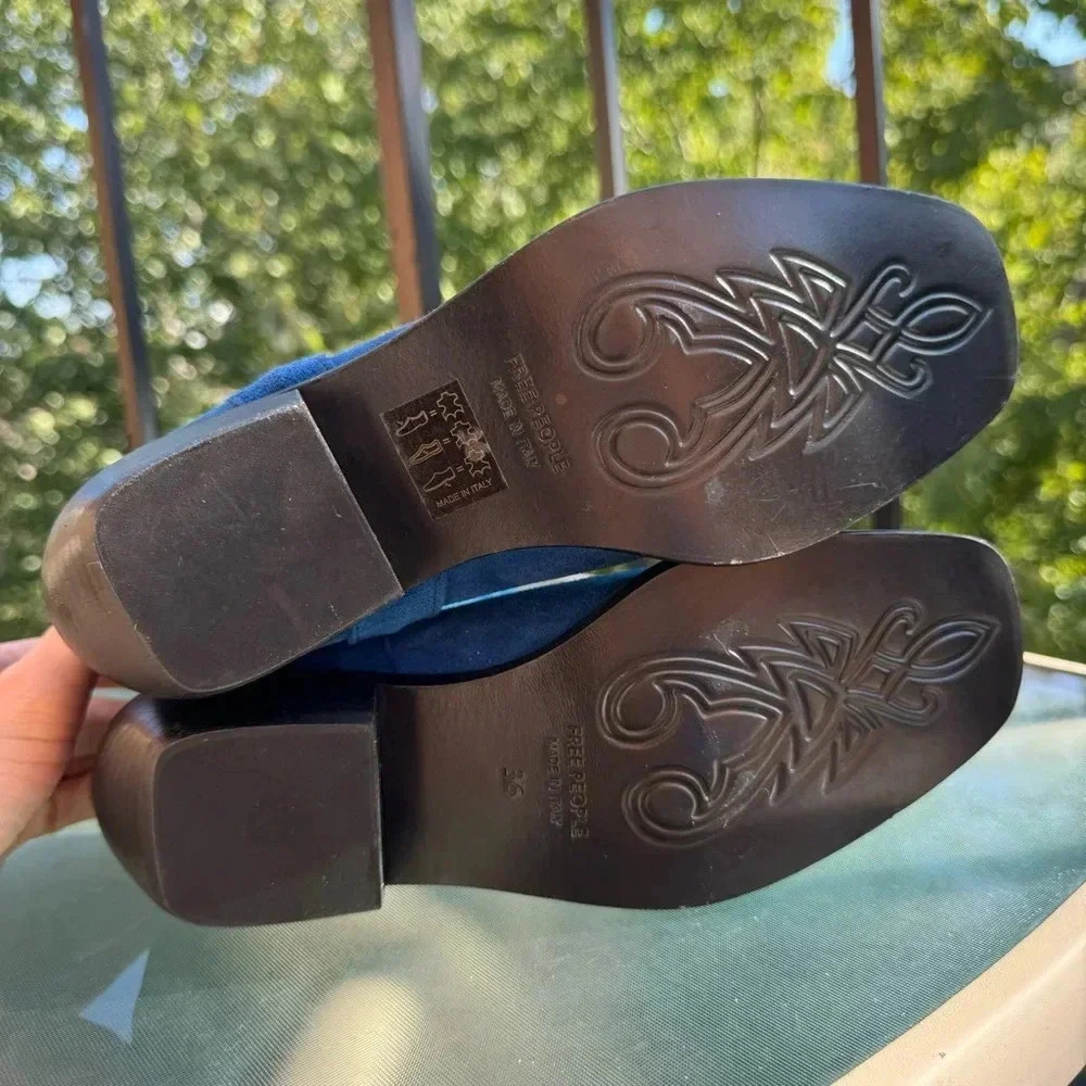 New Free People Suede Knee-High Moto Boots Lockhart Blue Womens Size 6 - Picture 10 of 16